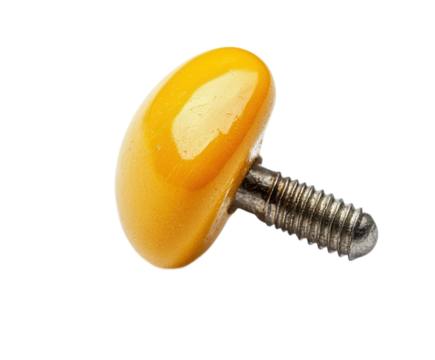 Unique of yellow button screw in light isolated on transparent background