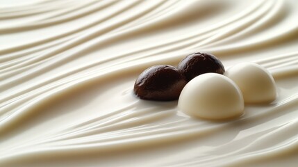 Milk chocolate and dark chocolate truffles on a swirled milk chocolate surface