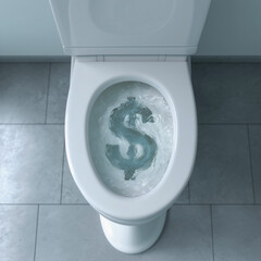 Dollar Symbol Flushed Down Toilet