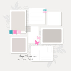 Fototapeta premium Collage photo frame on vintage background. Album template for kid,baby, family or memories. Scrapbook concept, vector illustration