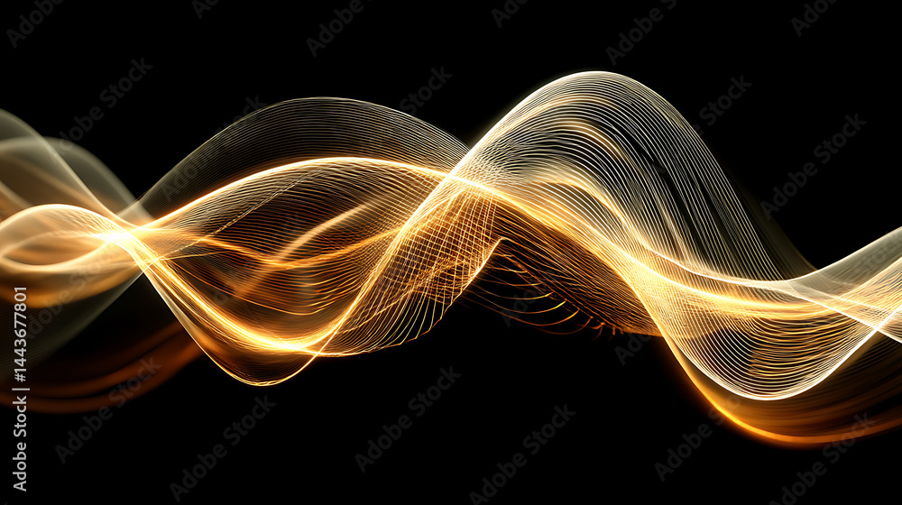 Poster abstract golden wave lines on black background for digital art and modern design projects featuring 