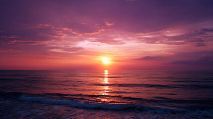 Fototapeta premium Calm sea sunset with vibrant colors in the sky during golden hour Generative AI