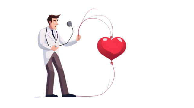 Professional Doctor with Stethoscope Featuring Red Heart Concept in Medical Setting