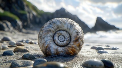 Seashell on sandy beach