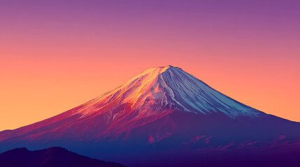 Majestic Mt. Fuji at sunset with snow-capped peak illuminating the sky Generative AI