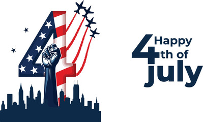 Celebrate 4th of July with patriotic USA Independence Day vector icons including American flags, fireworks, stars, liberty symbols, and red white blue designs for festive posters, banners, and digital