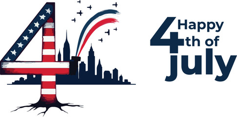 Modern patriotic icon collection for 4th of July featuring USA flags, liberty graphics, fireworks, and red white blue elements for Independence Day marketing, invitations, and festive web use.

