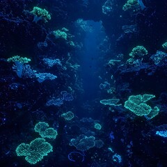 Fototapeta premium Deep Sea Bioluminescent Coral Reef Canyon View