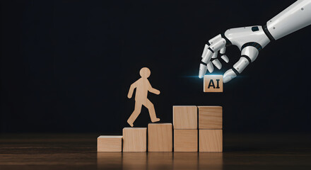 Ai artificial intelligence future technology robot hand human progress development concept growth steps