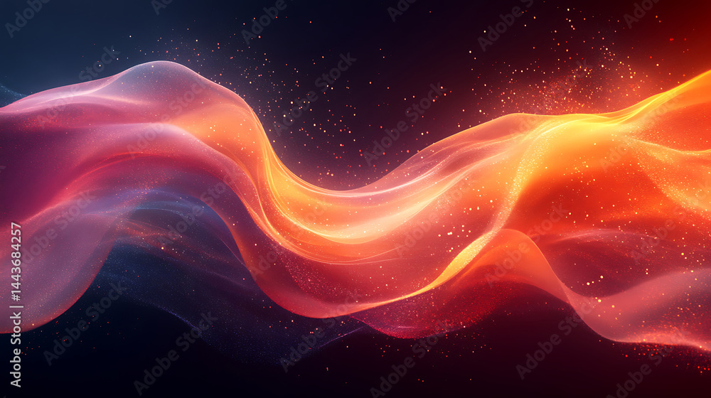 Poster abstract gradient wave of light with particles dark backdrop glowing streaks elegant flowing shapes 
