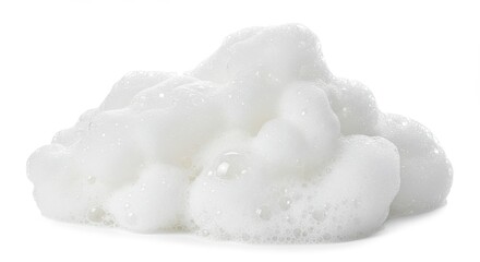 A close up shot of a pile of white foam with a bubbly texture against a stark white background