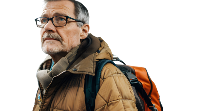 Professional Middle-Aged Man Commuting on Subway, Isolated on White Background