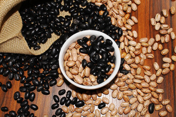 Brazilian beans in a bowl. Carioca and black beans.