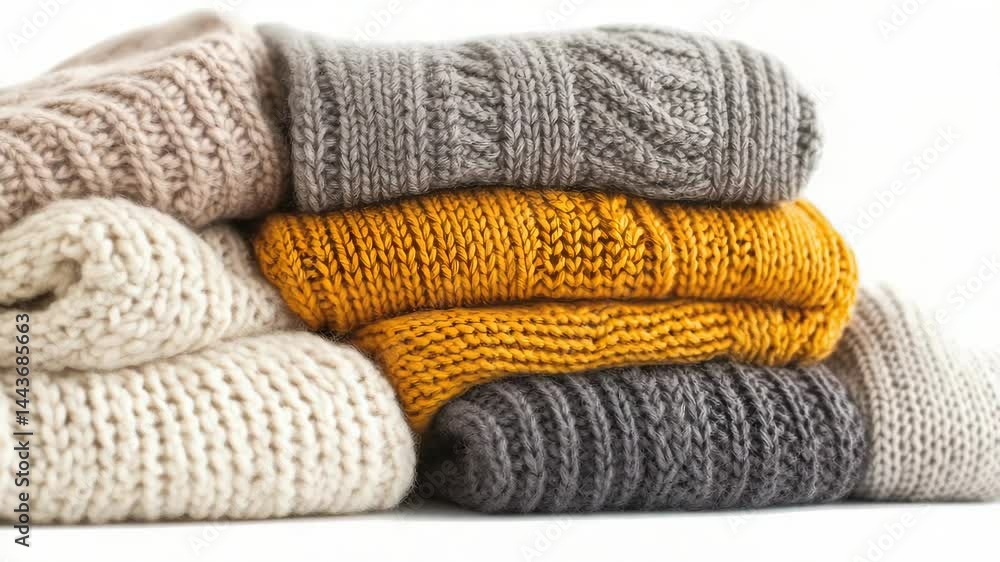 Poster a heap of sweaters stacked high, great for background or prop use