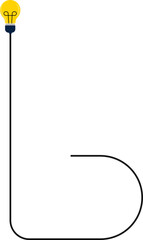 Light bulb in a socket with a wire running in a curve and straight line path.