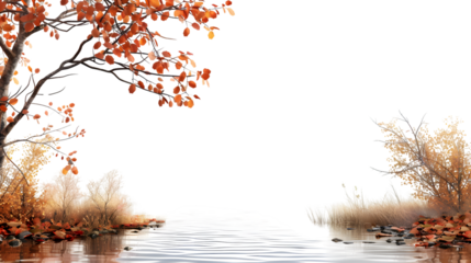 Tranquil Shore of Pond on Warm Autumn Day - Isolated Nature Landscape