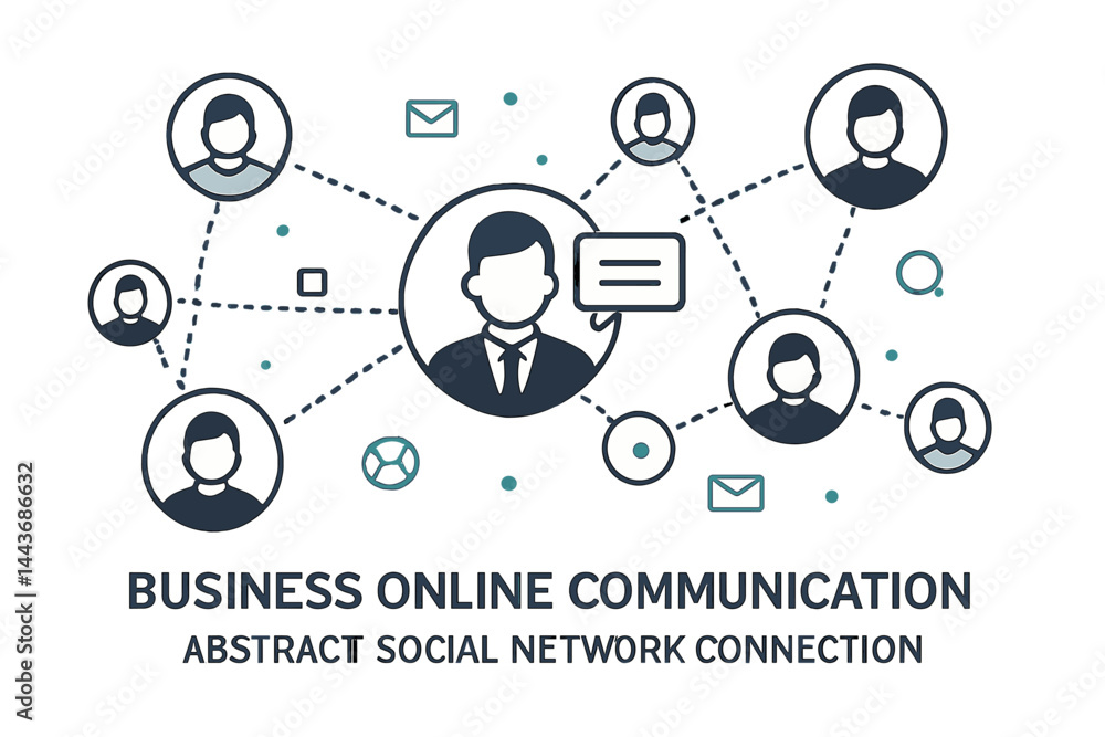 Poster conceptual representation of online business communication and social network connections in an abst
