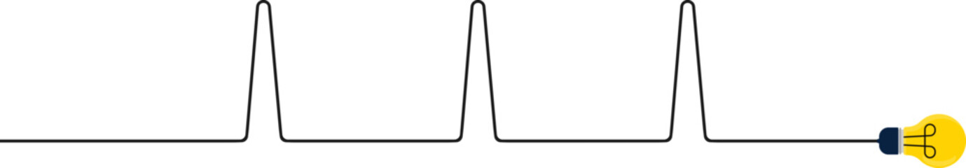 Light bulb wire line path forming three pointing waves in a triangle shape.