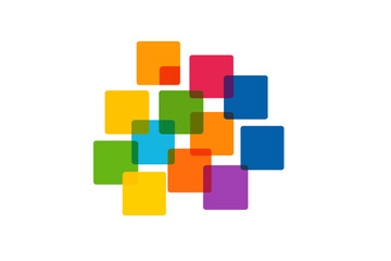Multicolored squares are utilized in the abstract logo for company design