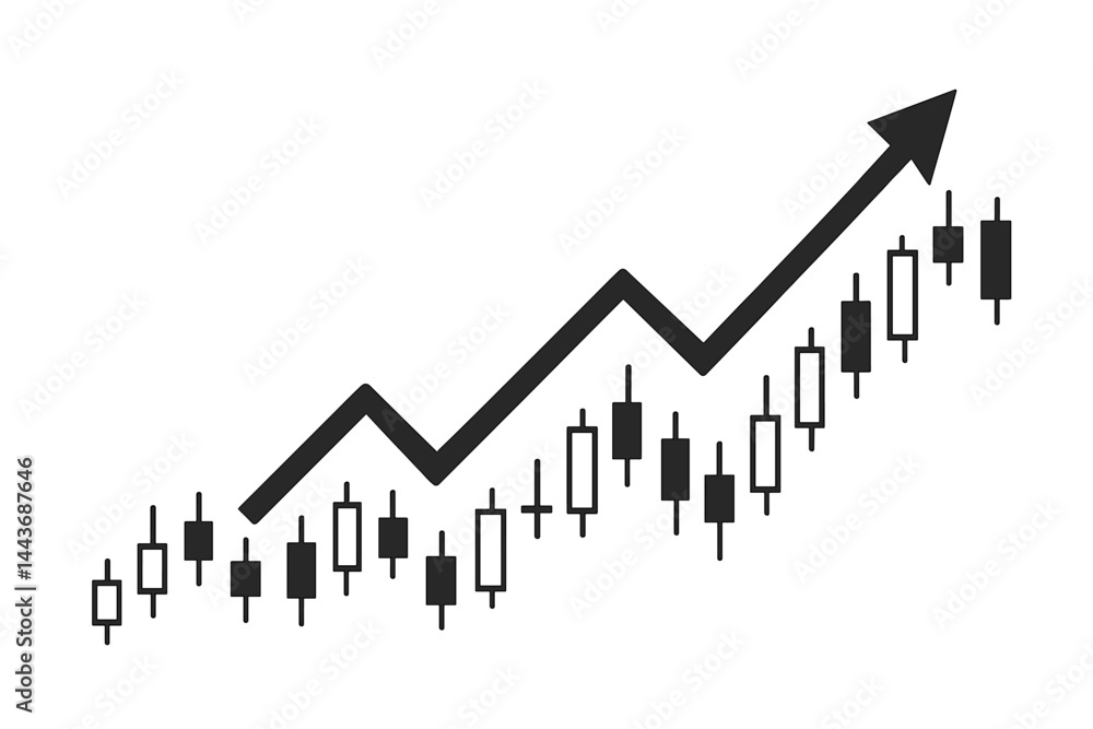 Poster a financial chart featuring a widescreen abstract design with an uptrend line graph and candlestick 