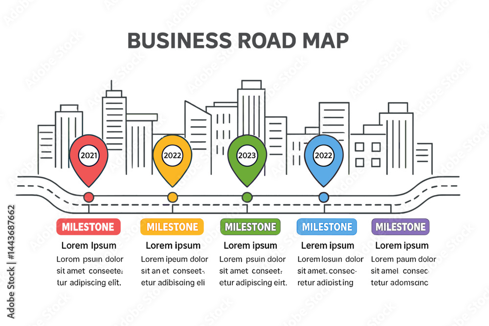 Poster a city-designed abstract background template featuring a business road map timeline infographic with