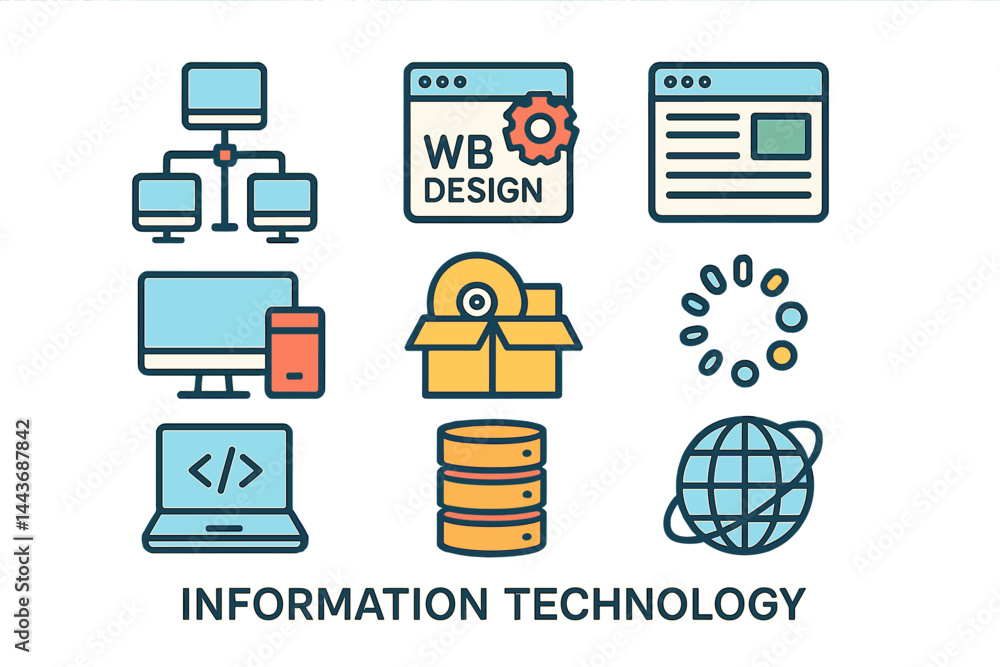 Poster a line style web icon set for information technology is available, featuring network, web design, we