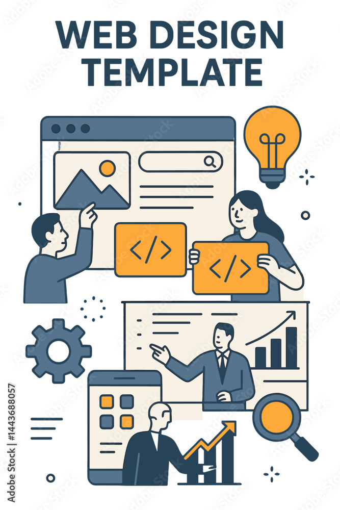 Poster a web design template illustrating the concept of website design, development, application developme