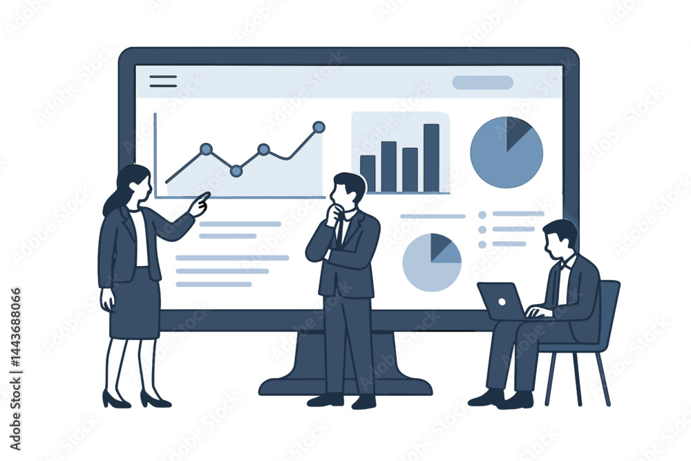 Poster business finance planning relies on data analytics research, which is visually represented through a