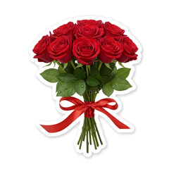 Red rose bouquet sticker on white background