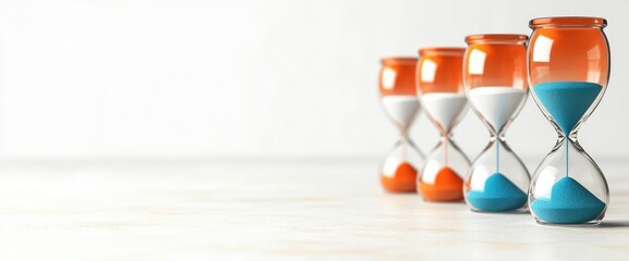 Hourglasses measuring time flowing concept for urgency and deadlines business strategy