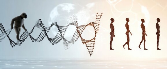 Fototapeta premium Human evolution from primates to modern humans dna structure depiction