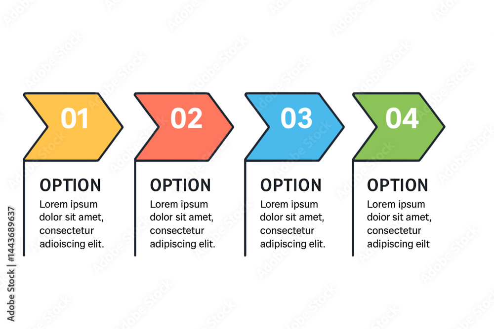 Poster infographic arrow design featuring 4 steps or options in a vector format, suitable for business conc