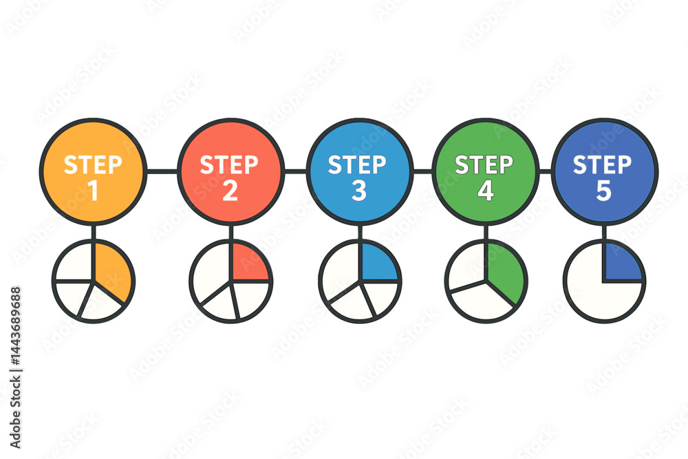 Aufkleber infographics utilize a circular pattern design that consists of a 5-step structure, encompassing tem