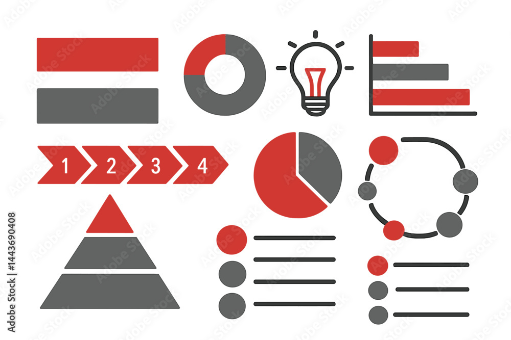 Poster infographics featuring red and gray elements on a white background can be utilized in various medium