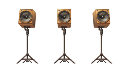 Professional Outdoor Audio Setup with Three Loudspeakers on Pole for Clear Sound Projection