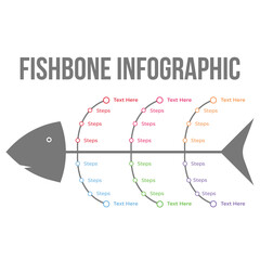 Colorful business steps and workflow infographic diagram for presentations. Fishbone infographic design with different icons and step sections. Creative business infographic for office presentation.