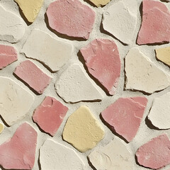 Fototapeta premium Pink, beige, and white stone wall texture; outdoor building material; home decor