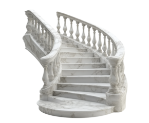 Elegant curved marble staircase luxurious interior isolated on transparent background
