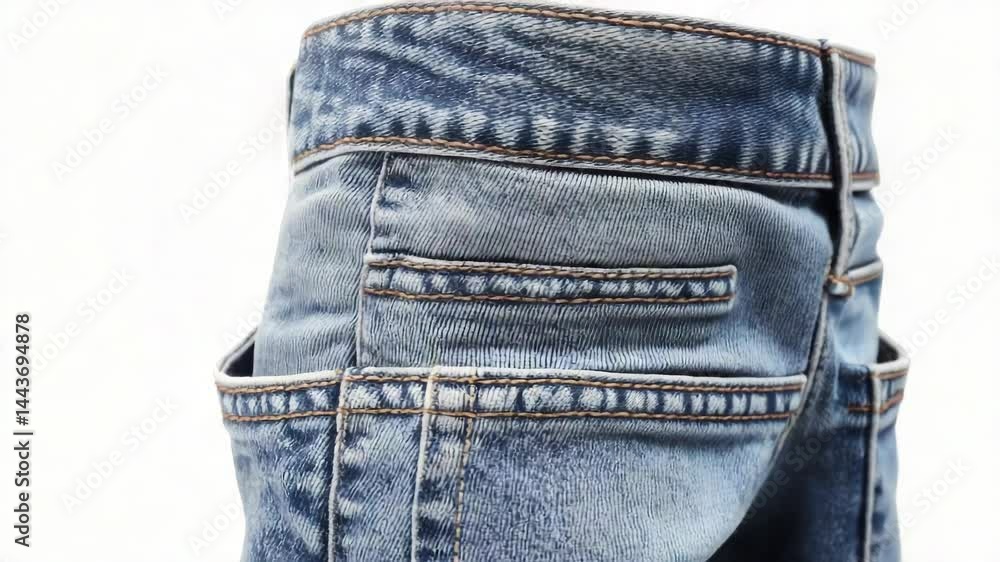 Poster a detailed view of a pair of worn jeans with rivets and stitching
