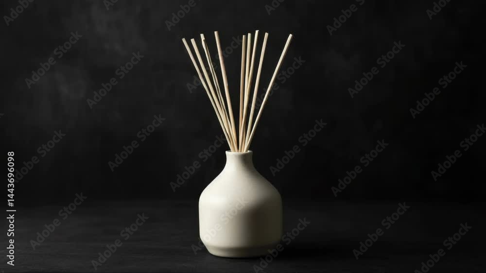 Poster a simple white vase with sticks protruding from its surface