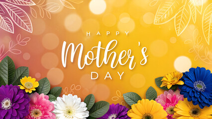Obraz premium Colorful Mother’s Day Floral Background – Vector EPS Design with Bokeh and Leaves