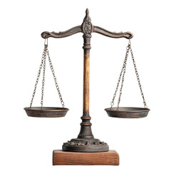 Justice in balance scales of justice symbolizing fairness isolated on transparent background