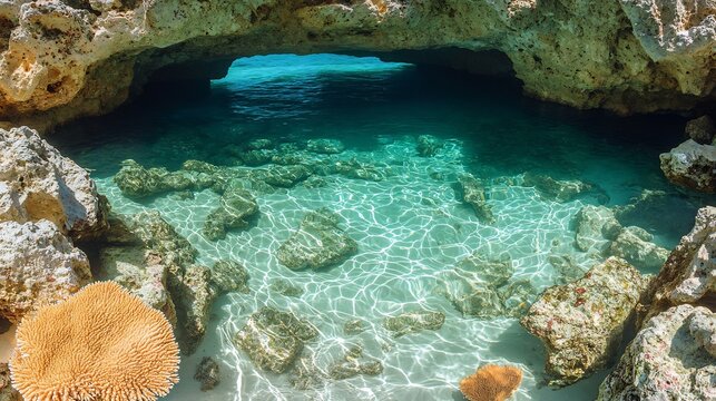 clarity Tide pool scene on tropical reef edge with water