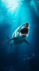 Fototapeta premium Great White Shark Swimming in Ocean
