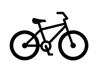 A simple, black and white silhouette of a bicycle, perfect for illustrative use. The bicycle has a basic design and two wheels, representing the concept of cycling