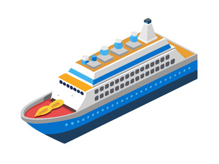 Isometric view of a large, modern cruise ship, a symbol of travel and luxury, on a sea