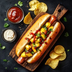 Colombian dogs, top view, copy space.