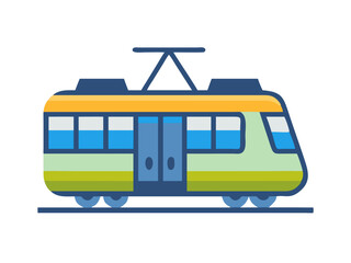 Colorful modern electric train in a minimalist style