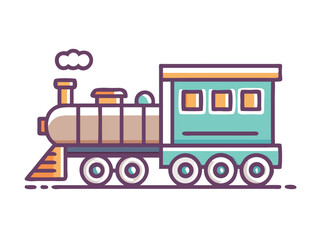 Naklejka premium A cute, illustrated steam train emitting a puff of smoke. The train is depicted with clean lines and a simple color palette. It gives a nostalgic feeling and an image of travel and transport