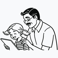 A heartwarming vector illustration depicts a father and his dog, a beloved family cartoon sketch filled with love